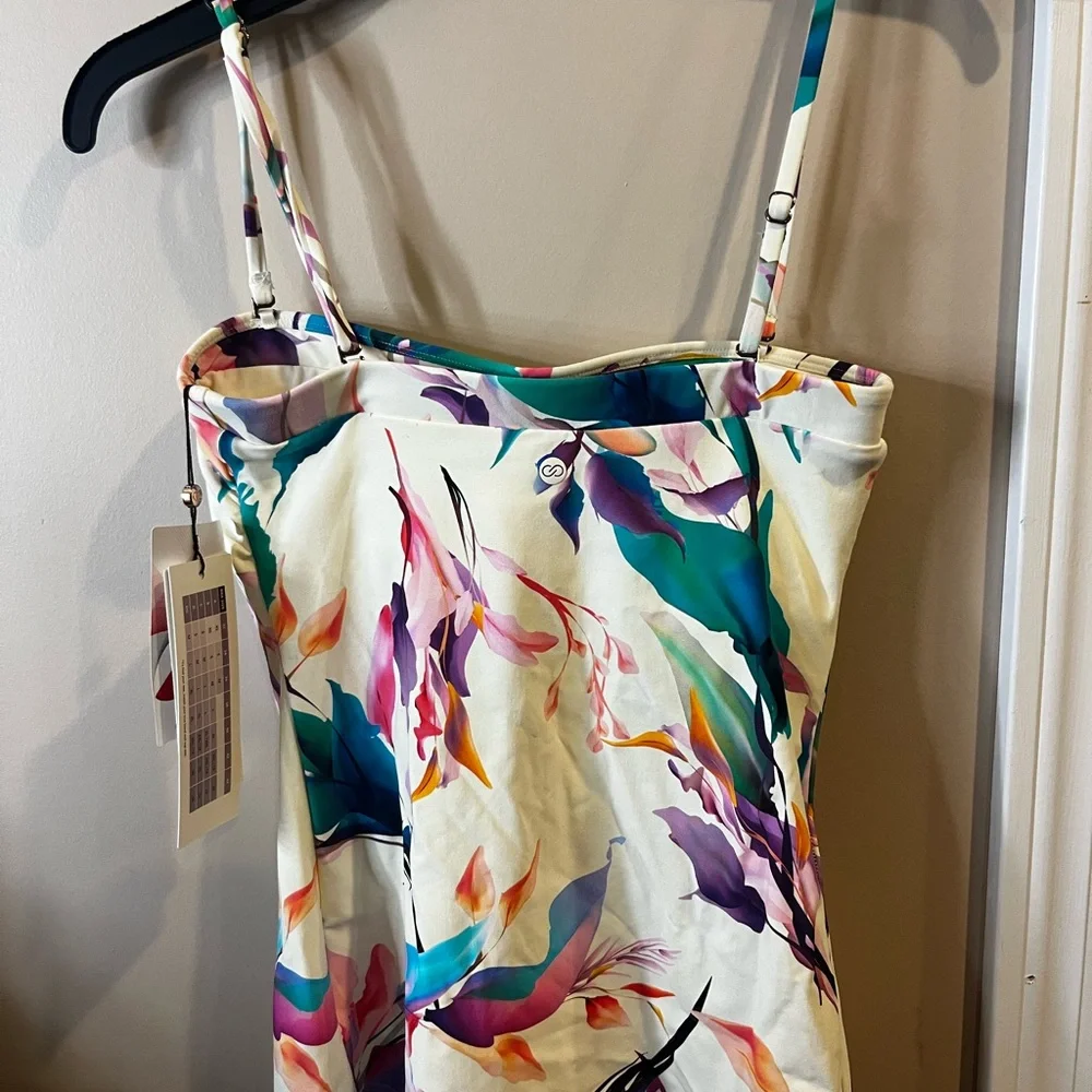 NWT Calia XS X-small Tankini bikini top~Multi/unbleached Adjustable straps - Picture 2 of 10